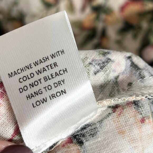 Olivaceous Womens Linen Blend Short Sleeve Mini Shirtdress Medium Cream Floral - Picture 9 of 10